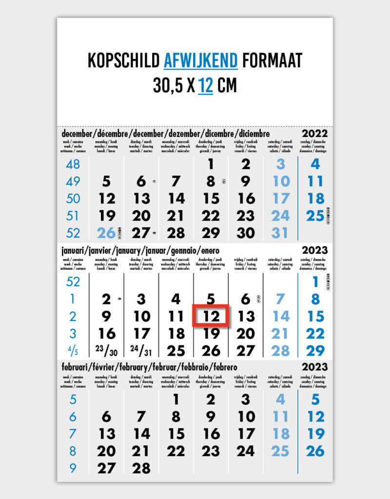 kleur en maat variant calendarium wandkalender